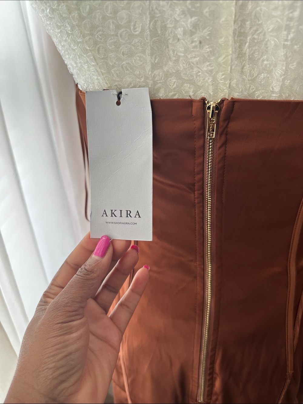 AKIRA Strapless Corset Satin Midi Dress in Chocolate Brown - Picture 4 of 10